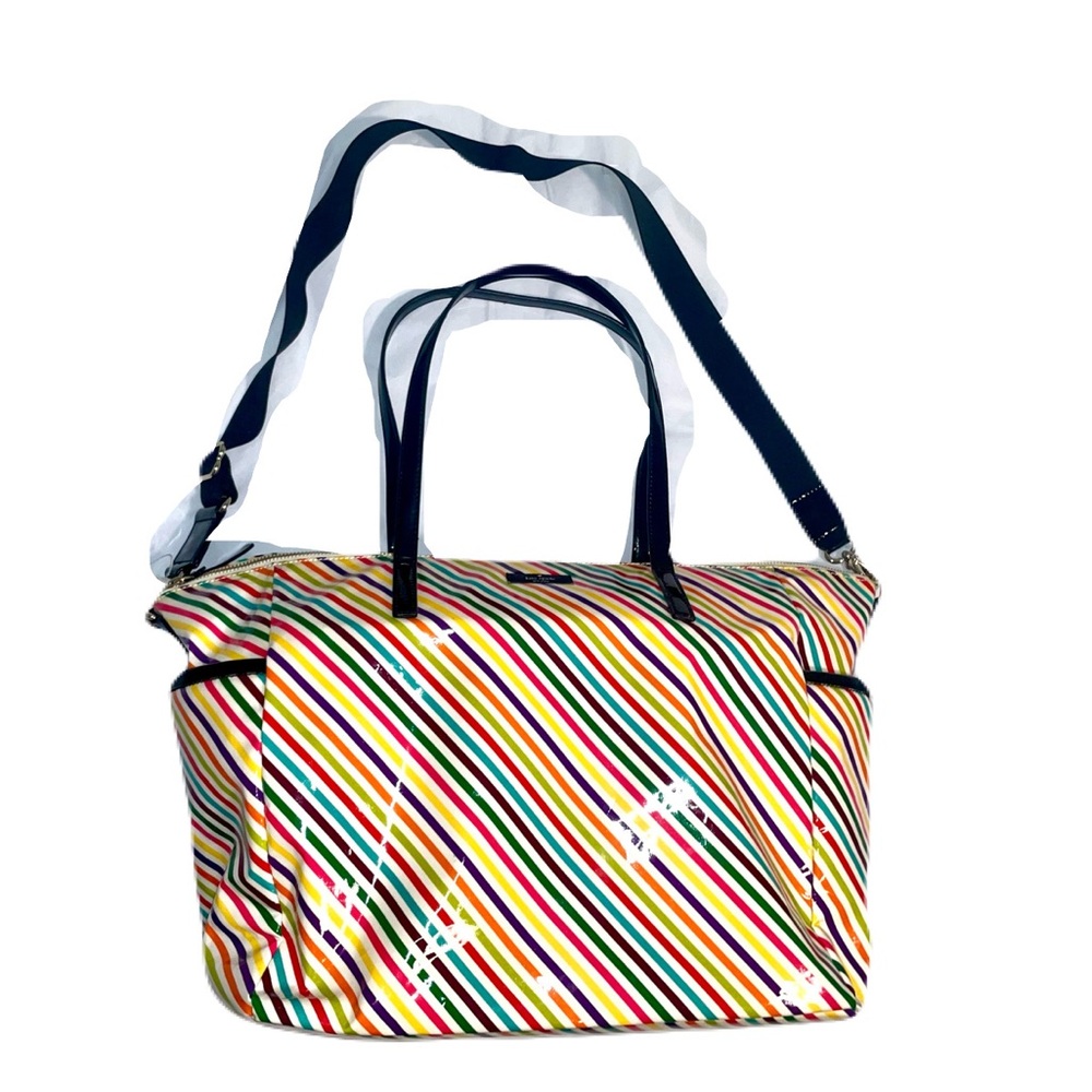 Kate Spade never used Designer diaper bag Bon Daycation NY Rainbow Strpe lg Tote